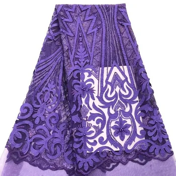 

Purple 2019 African Beaded Tulle Lace Fabric High High Quality Lace Material Net French Embroidery Nigeria Lace Fabric(FJ-3-19