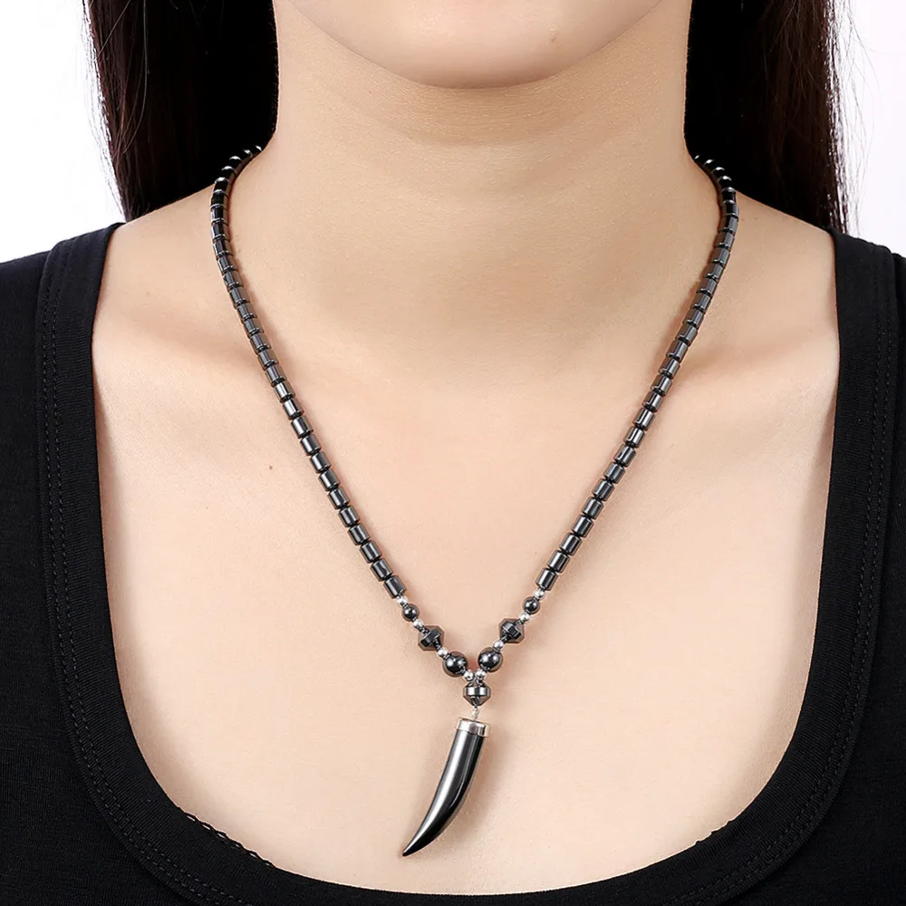 New Natural Ironstone Ox horn Pendant Chain Necklace for Women Vintage