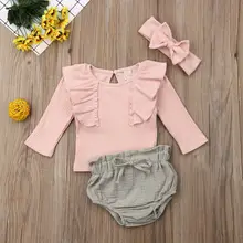3PCS Kids Summer Clothing Newborn Sisters Ruffle Top T-Shirt Shorts Outfit Infant Babe Girls Sweet Solid Sunsuit 0-18M