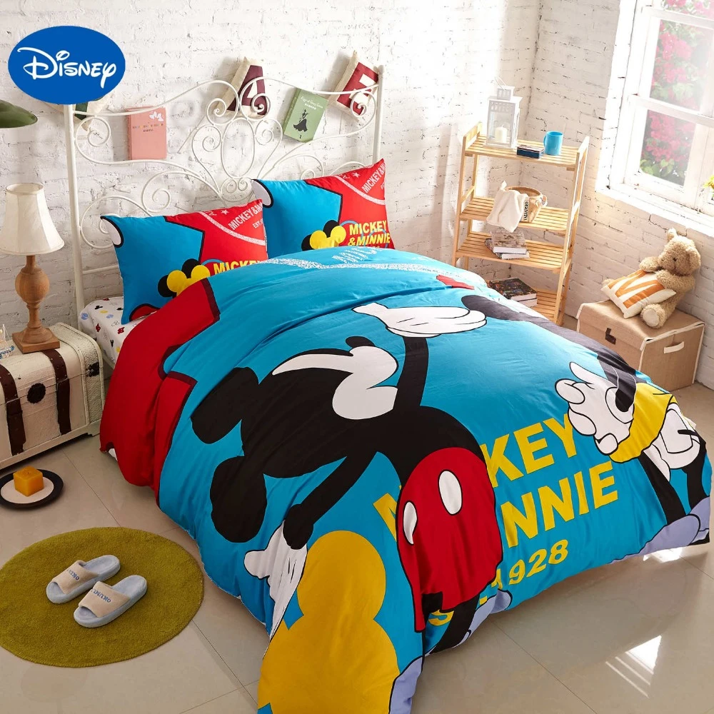 Parure De Lit Imprimee Mickey Mouse Ensemble De Literie Bleu Pour Enfants Decoration De Chambre A Coucher Pour Garcons Housse De Lit En Coton Couette Simple Double Queen Et King Aliexpress