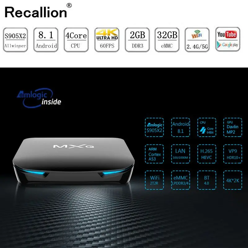 MXQ G12 ТВ приставка Android 8 1 Amlogic S905X2 4 Гб LPDDR4 + 32 ГБ EMMC 2 ГГц 5 WiFi BT4.0 поддержка к H.265
