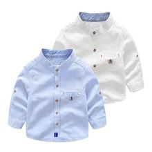 Новые повседневные хлопковые рубашки с длинными рукавами для мальчиков, одежда джентльмена с воротником «Мандарин» для мальчиков, детские осенние Топы