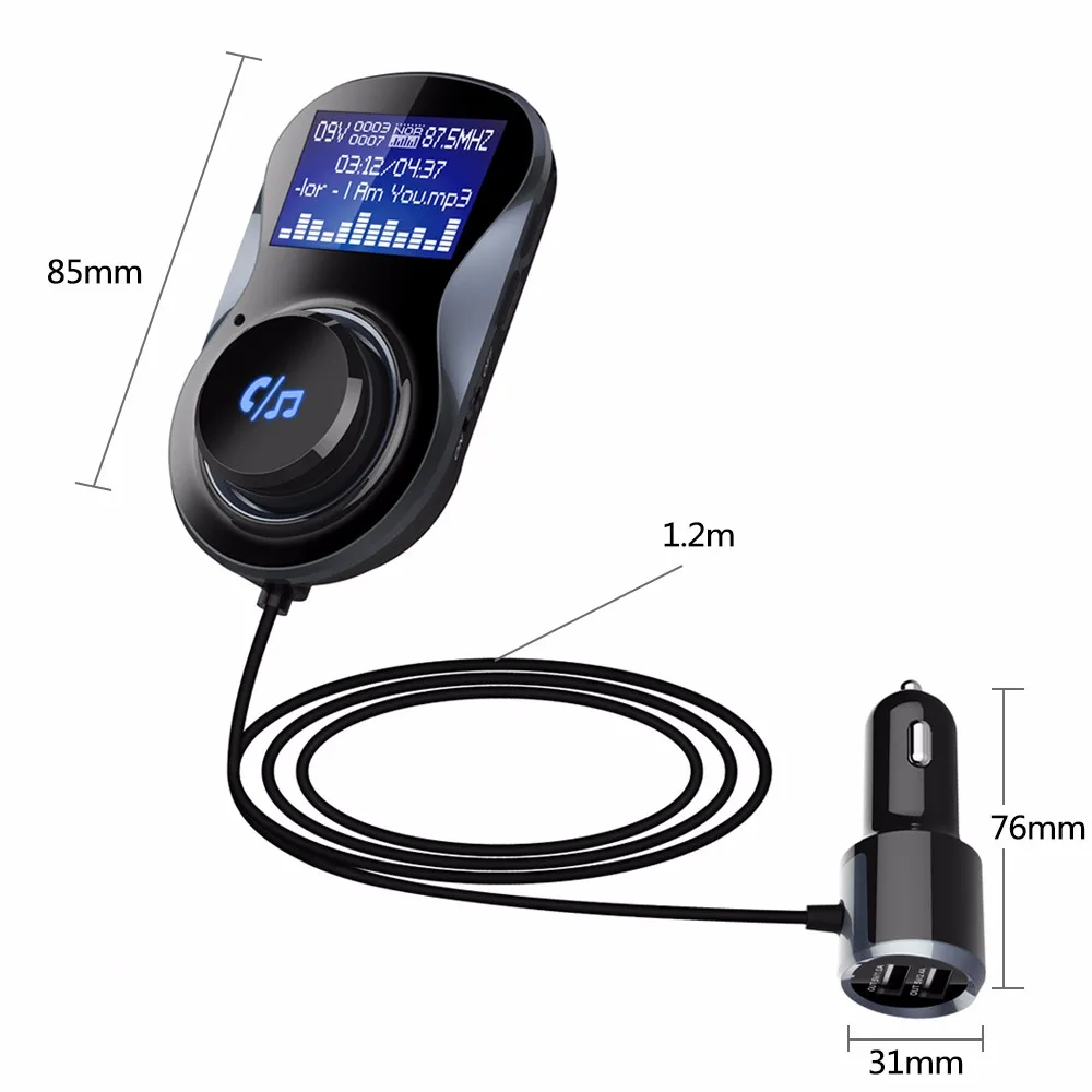 

MALUOKASA Bluetooth FM Transmitter Audio Car Mp3 Player Wireless Radio Adapter Handsfree Bluetooth Car Kit with LCD Display