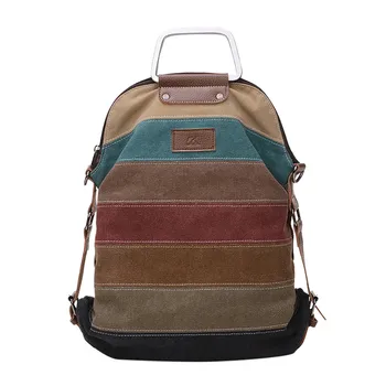 

Stripe Splice Backpack Fashion Women Retro Canvas Multi-Color Tote Ladies Shoulder Girls Bag Travelling Mountaineering #LR3