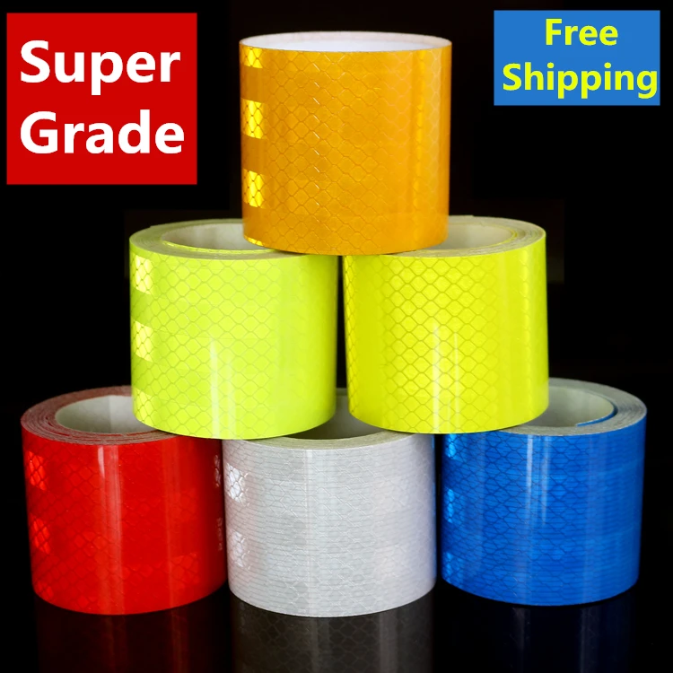 

Cheap 5cmx5m red white blue yellow Safety Mark Reflective tape stickers car-styling Self Adhesive Warning Tape Super Visibility