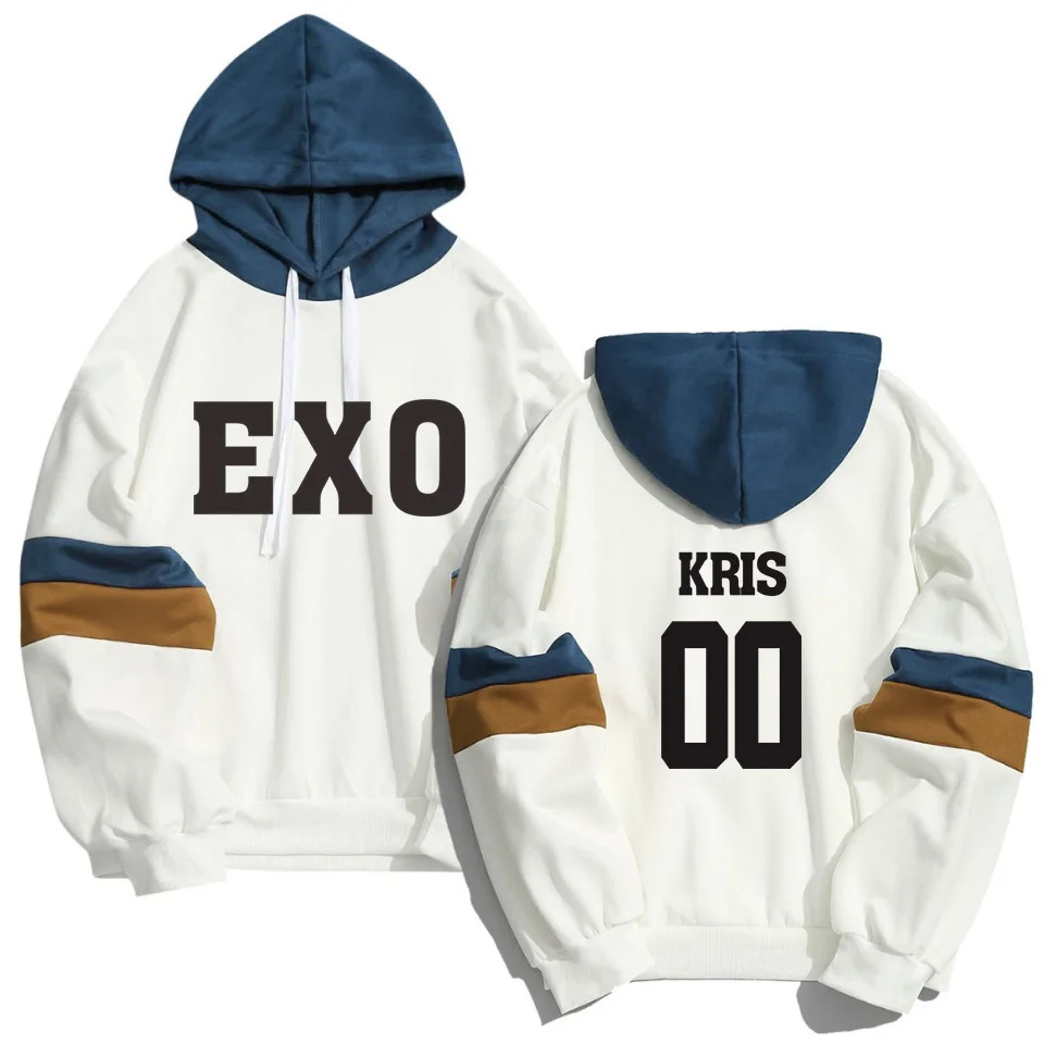 Kpop EXO свитер с принтом имени члена для мужчин и женщин уличная Лоскутная Толстовка с капюшоном K-pop XIUMIN LUHAN CHANYEOL пуловер Одежда - Цвет: color1 00