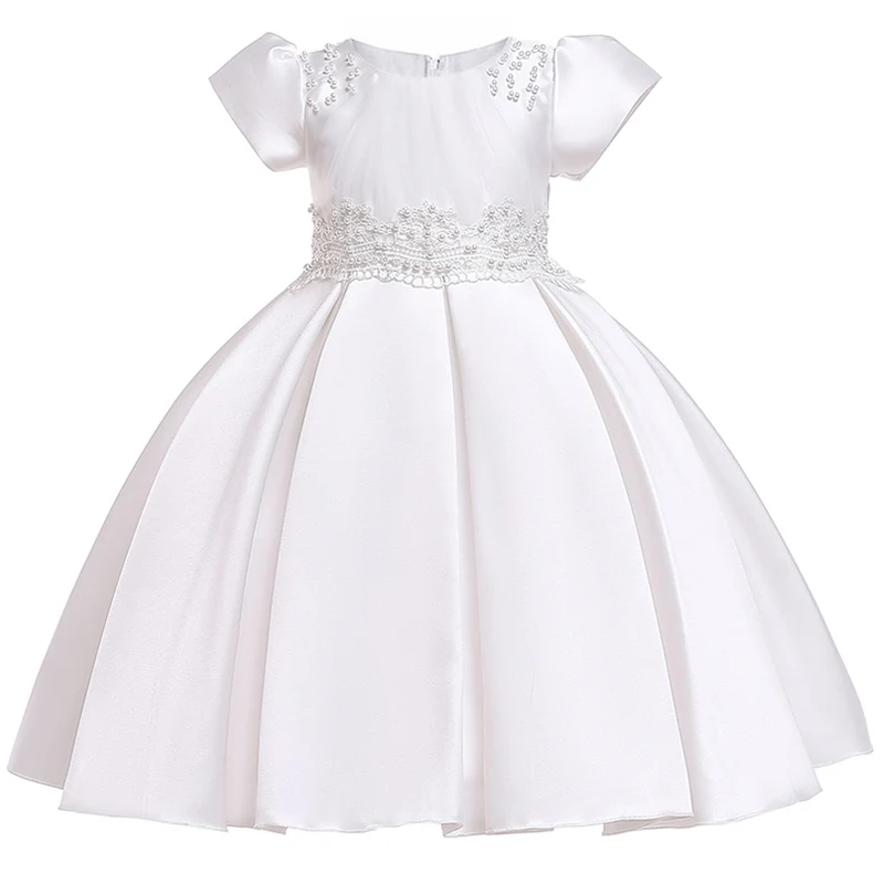 

2019 New Year Girl Party host Dress Children Baby Princess Dress Twill Satin Beading Dress Girl Short Sleeve Dress