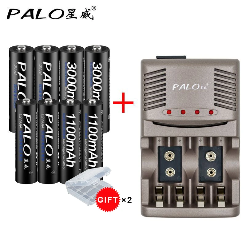 Online Cargador de batería inteligente Original para AA AAA 9 V batería NiCd NiMh + unids 4 PCs AA + unids 4 PCs pilas recargables AAA