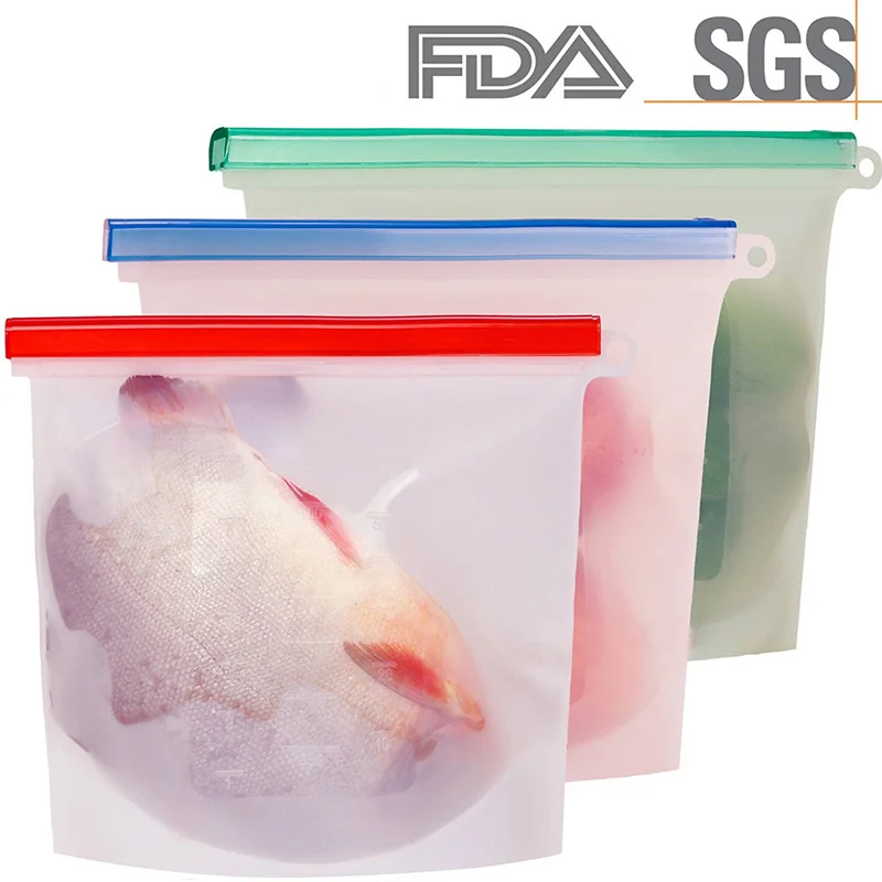 

Reusable 1000ml Kitchen Food Sealing Storage Bag Refrigerator Fresh Bags Silicone Fruit Meat Ziplock Kitchen Organizer Tools 25