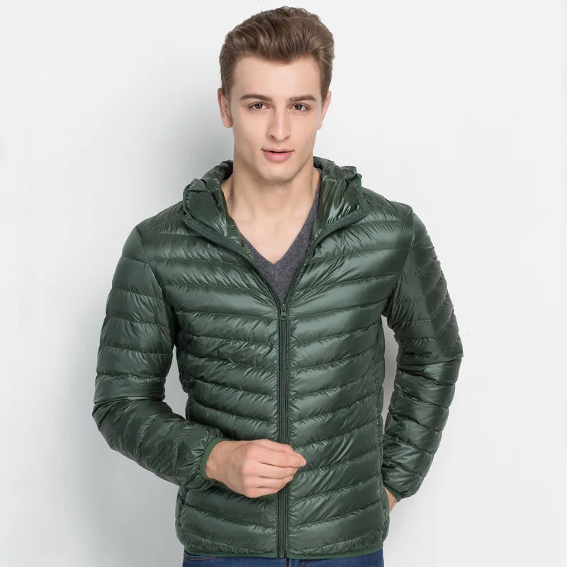 Hoody winter thin down jacket men duck parka solid light