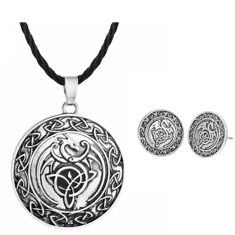 Серебряное модное ожерелье с викингом и планетой, для мужчин, для выхода из травы, славянский амулет, Цветок папоротника, защищает от заболеваний, ожерелье для женщин - Окраска металла: jewelry set