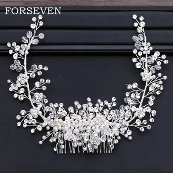

Bridal Tiaras Pearl Hair Comb Crystal Headpiece Head Jewelry Women Hair Ornaments Rhinestone Wedding Headbands