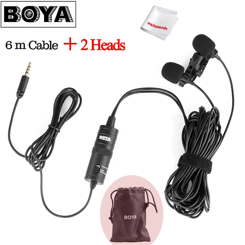 

Boya By-M1DM 6m Cable Dual-Head Lavalier Lapel Clip-on Microphone for live Interview / Smartphone /Mobile phone/Tablet VS By-M1