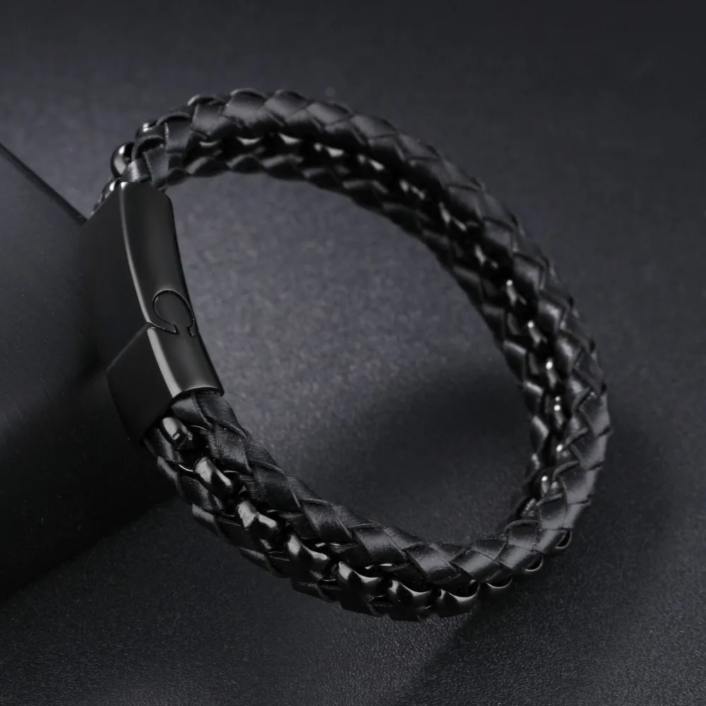 Fate Love Man Personalized Weave Bangle Handmake Black Leather With Chain Bracelet Male Unique Jewelry Gift Drop Shipping FL1142