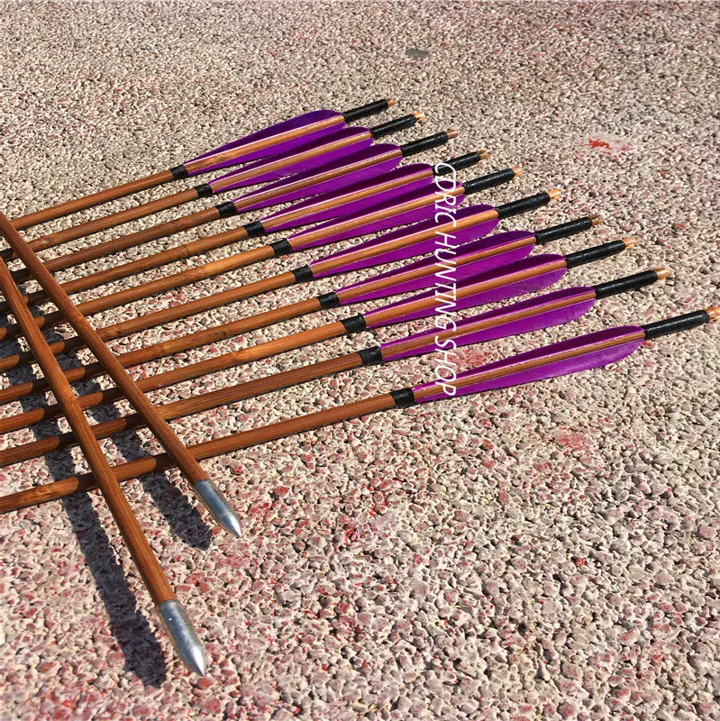 

12PK NEW bamboo arrows Purple feather Archery target point Outdoor shooting