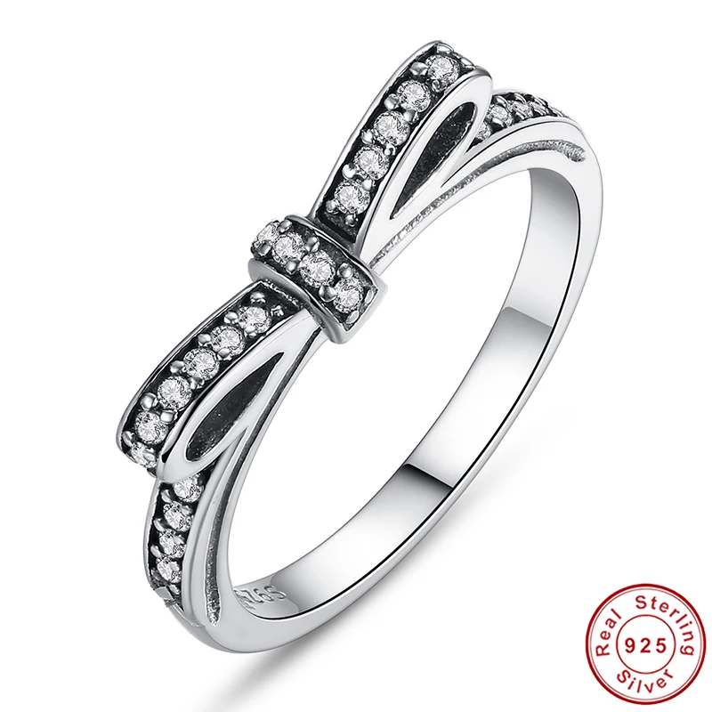 

Fashion European Authentic 100% 925 Sterling Silver Bow Knot Wedding Ring With Crystal, Micro Pave CZ for Women Wedding Jewelry