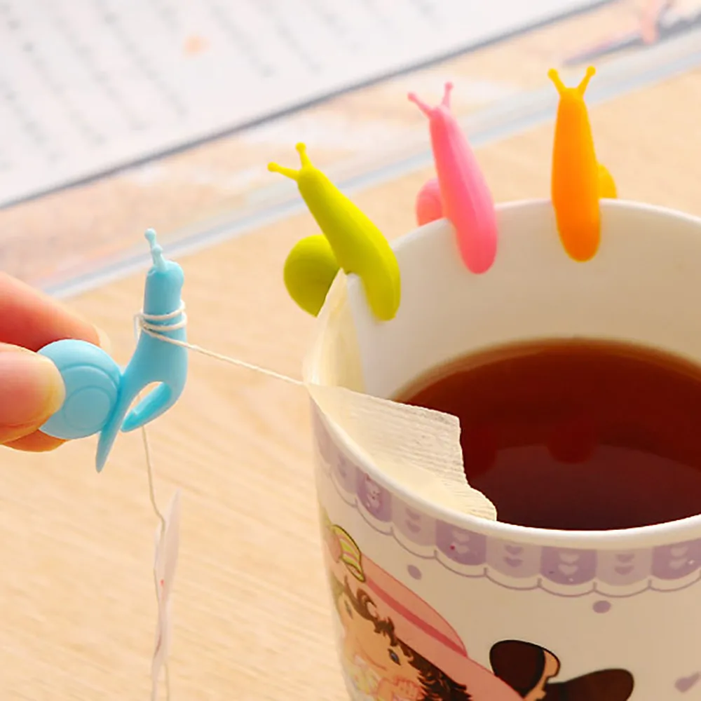 10pcs Cute Snail Shape Silicone Tea Bag Holder Cup Mug Candy Colors Gift Set Tea Infusers