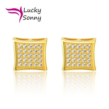 

Hot Sell Male Female CZ Micro Pave Joyas Paved Men Earrings Hip Hop Earrings Gold Color Silver Screwback Stud Earring Jewelry