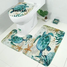 LOUTASI 3 шт./компл. морской Ванная комната Ковер Набор океан черепаха Осьминог морской конек Нескользящие пьедестал коврик для крышки унитаза Чехол коврик для ванной