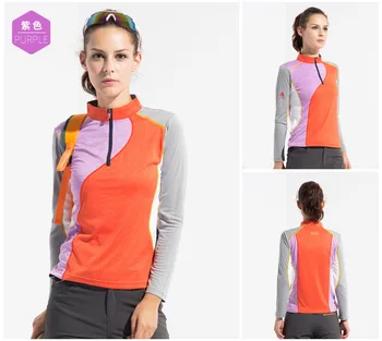 

Outdoor lady long-sleeved stand collar long-sleeved women fast-drying T-shirt stretch Slim spell color lady quick-dry clothes