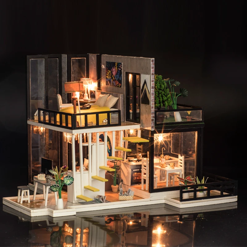 

Doll House Furniture DIY Miniature 3D Model Doll Houses Wooden Miniature Dollhouse Assembly Toys for Children September Forest