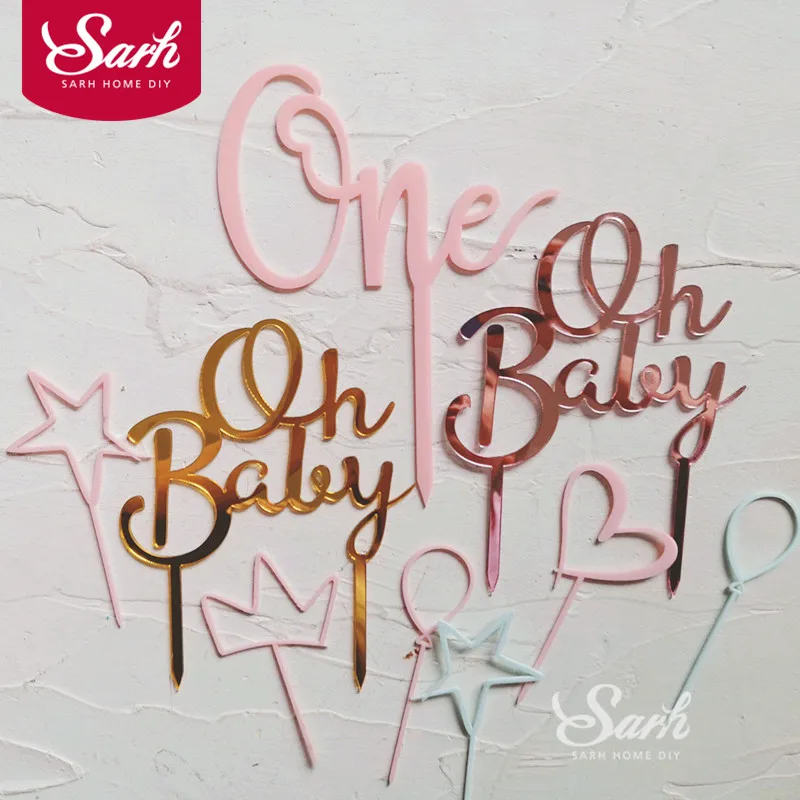 

Gold Pink Acrylic "One" "Oh Baby" Cake Topper for Party Decoration Dessert lovely Gifts