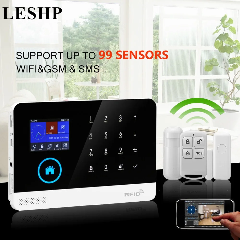 

LESHP Wireless GSM Autodial Security Burglar Intruder Alarm Systems Kits Infrared Motion Sensor Door Detector for House Office