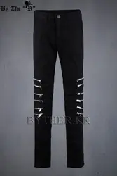 27-42 2019 корейская мужская повседневная личность хип-хоп брюки однотонные модные тонкие брюки для ночного клуба панк большие размеры мужские