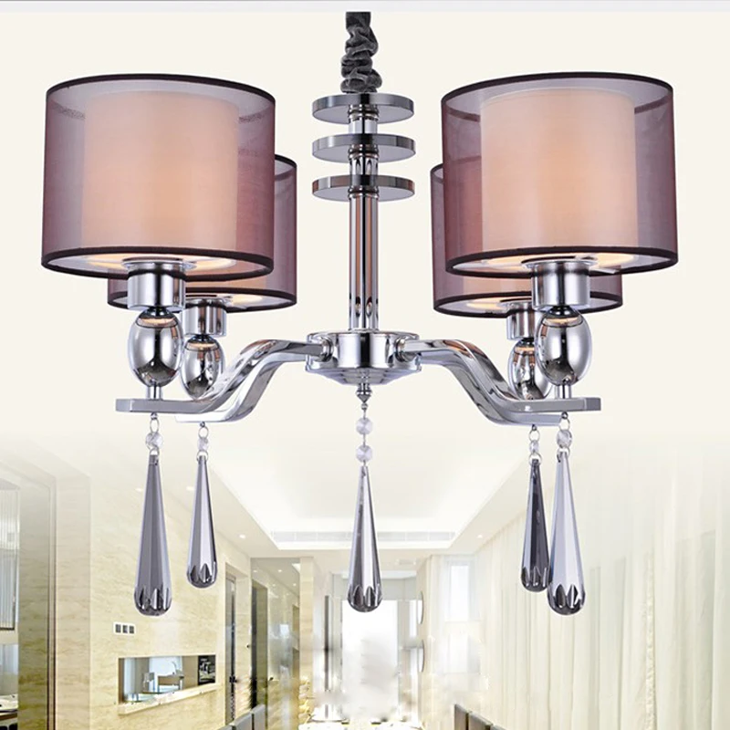 

New Modern Crystal Chandelier Lighting Fabric Shade Chandeliers Lamp 4 Lights For Bedroom Dinning Room Living Room DP088-4