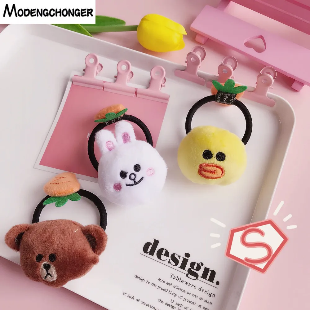 

Lovely Cartoon Elastic Hair Band Bear Rabbit Bow Hair Rope High Elasticity Rubber Band Hair Ties For Girls Kid Hair Accessories