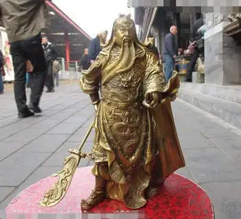 

Chinese Folk Classic Brass Carved Dragon Guan gong Guanyu warrior God statue