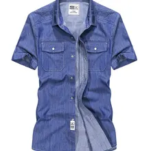 Летние джинсы Рубашка с короткими рукавами рубашки Для мужчин одноцветное Цвет Повседневное хлопок тонкий Для мужчин; стандартные для рубашек мода с коротким рукавом для мужчин Лидер продаж