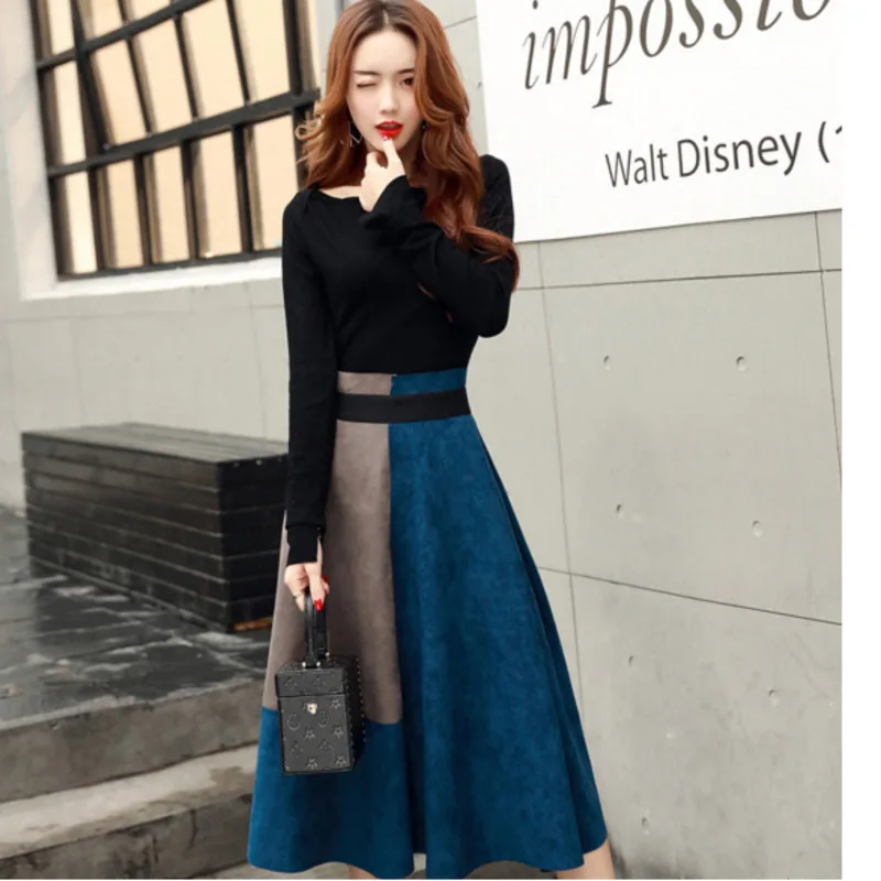 

Autumn New Pattern Original Edition Dress Woman Fashion Korean Suit Trend Long Sleeve Stitching Twin set Suit-dress