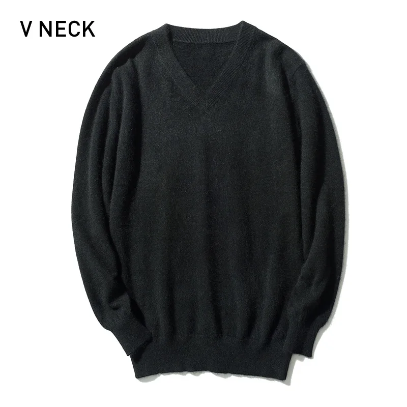 Распродажа, Зимний брендовый мужской свитер с высоким круглым вырезом, 100 норковый кашемировый свитер, пуловер с высоким воротником, мужской Рождественский свитер - Цвет: V Black