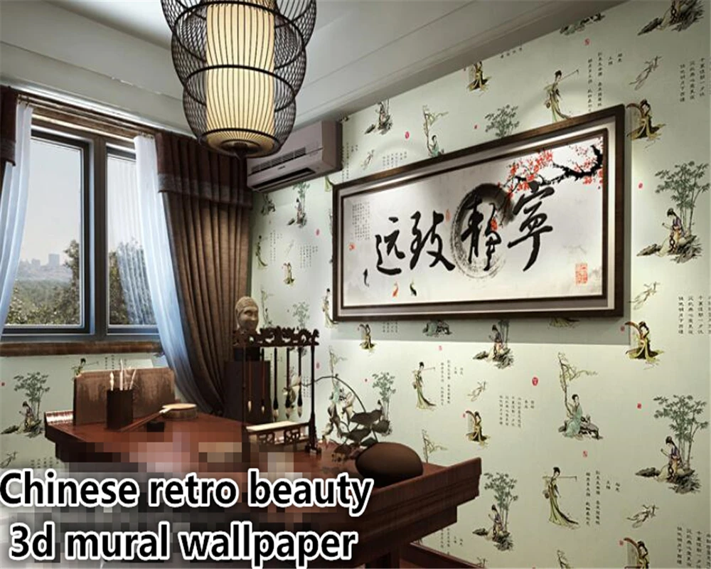 beibehang Vintage wallpaper ancient poetry beauty photo wallpaper 3d mural 3d bedroom mural wallpaper for walls in rolls behang beibehang Vintage wallpaper ancient poetry beauty photo wallpaper 3d mural 3d bedroom mural wallpaper for walls in rolls behang