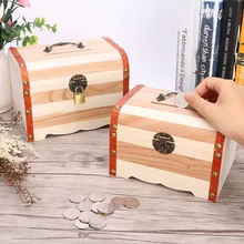 Caja de dinero con cierre de mariposa Vintage cofres de madera, alcancía de almacenamiento, remache de moda en miniatura para regalos de cumpleaños