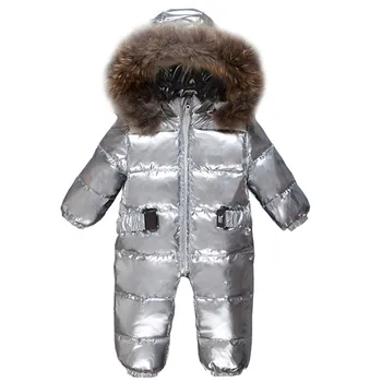 

New 2018 Russia winter Boys Clothing Waterproof Down Warm Jacket For Girls Kids Thick Jumpsuit Coats White Duck Down R2