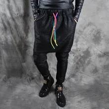 Новая мужская одежда стилист волос Мода глянцевый легкий уход мужские брюки-шаровары луч шнурок узкие брюки певица костюмы