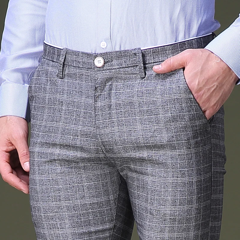 

ICPANS Men Suit Pants Length Formal Business Stretch Plaid Dress Pants Men Slim Fit Summer Suit Pants for men Trousers