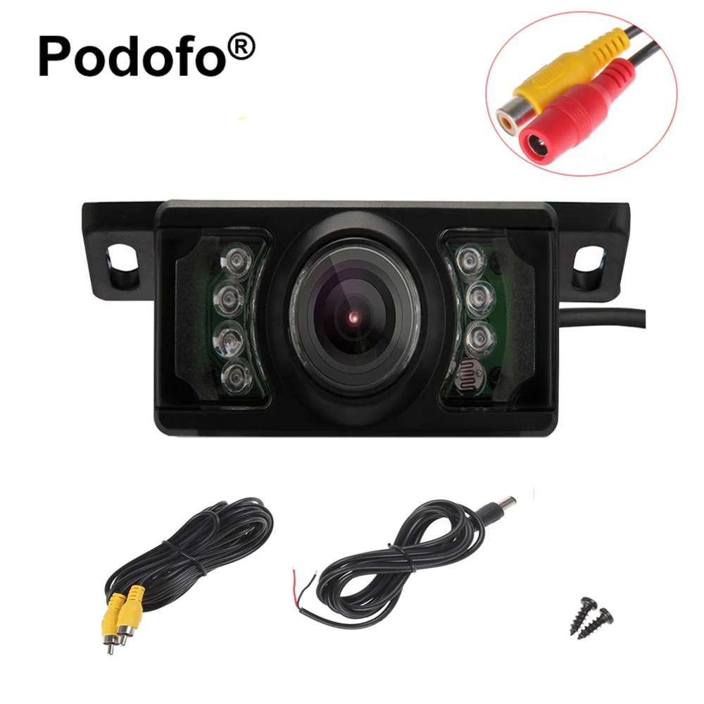 

Podoofo Car Rearview Camera 7 LED Waterproof Night Vision HD Backup Camera Vehicle Short License Plate Parking Assistance System