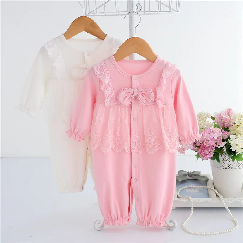 Korean 2017 Newborn Baby Clothes Winter Spring bowknot Lace Baby Girl