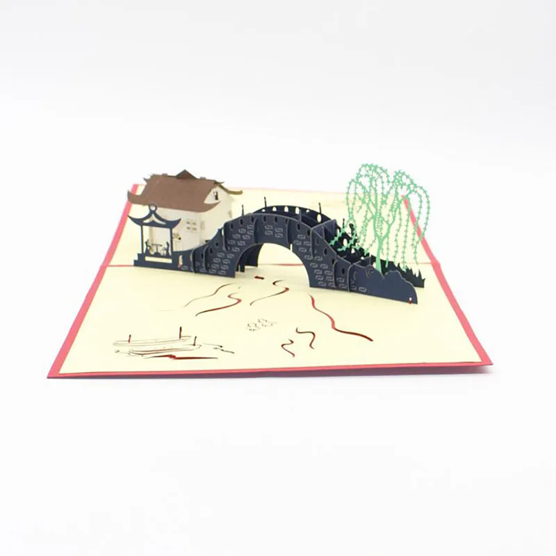  3D Laser Cut Handmade China Suzhou Scenery Bridge River Paper Invitation Greeting Cards PostCard Bu - 32996201704