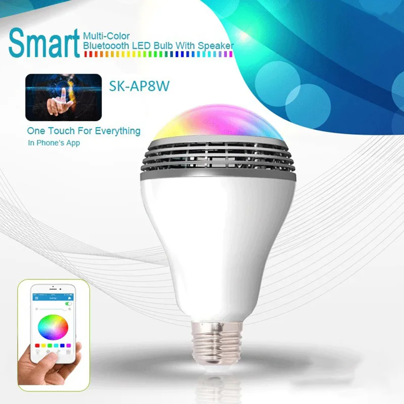 Музыкальная лампа Smart Bluetooth колонки RGB E27 аудио лампа с динамиком затемнения Беспроводная Светодиодная лампа Изменение цвета через приложение управление