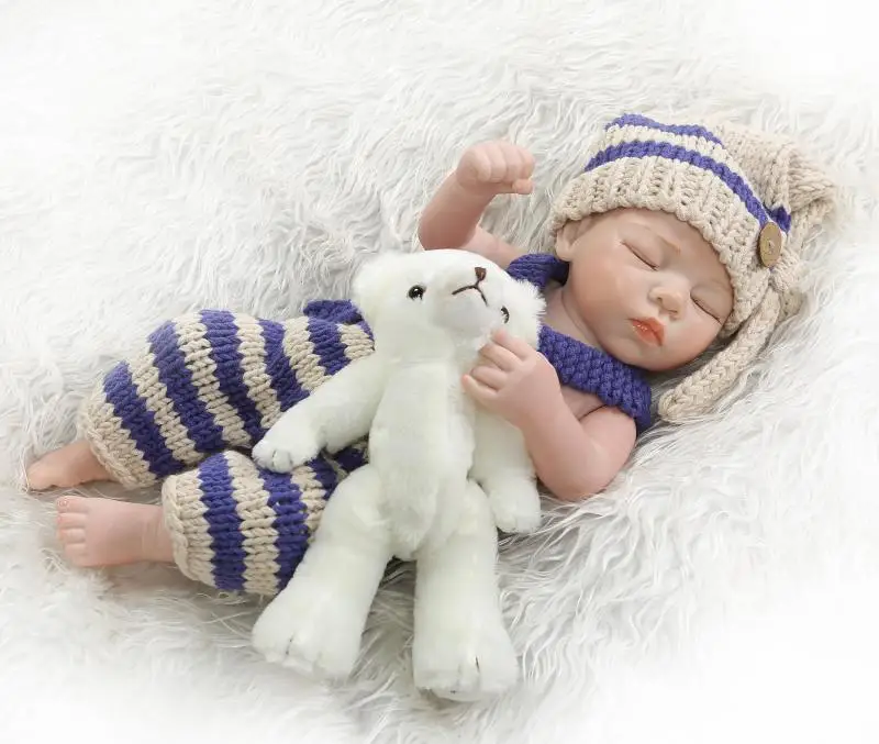 

49cm Full Silicone Vinyl GIRL Reborn Doll Bebe Toy For Girl Bonecas Closed eyes Newborn BabiesToy fashion children Birthday Gift