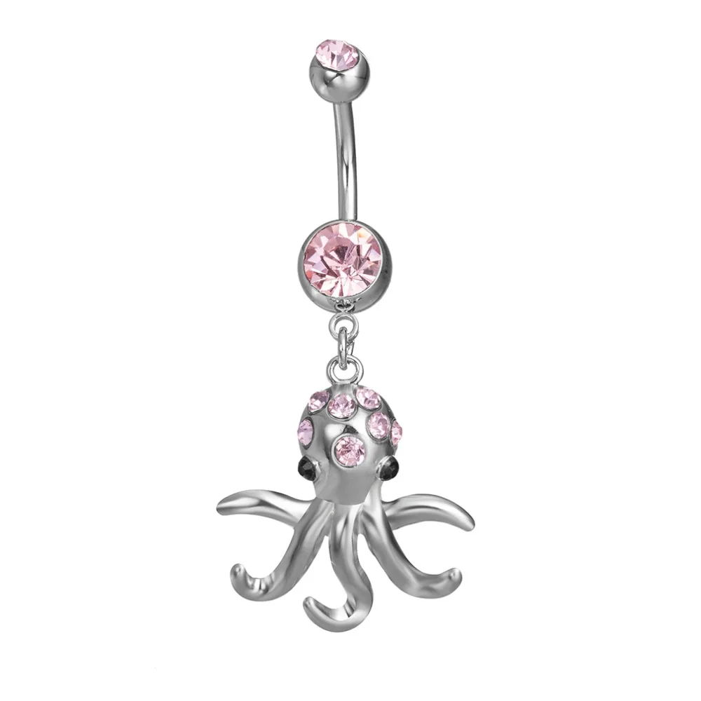 

Exquisite octopus zircon crystal Surgical Steel Belly Button Rings Sexy Dangle Navel Piercing Rings Rhinestone Body Jewelry 2019