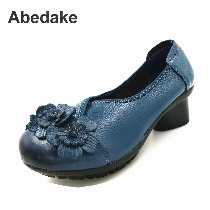 

Abedake women pumps handmake genuine leather pumps woman ow-heel singles shoes antiskid comfortable soft shoes plus size