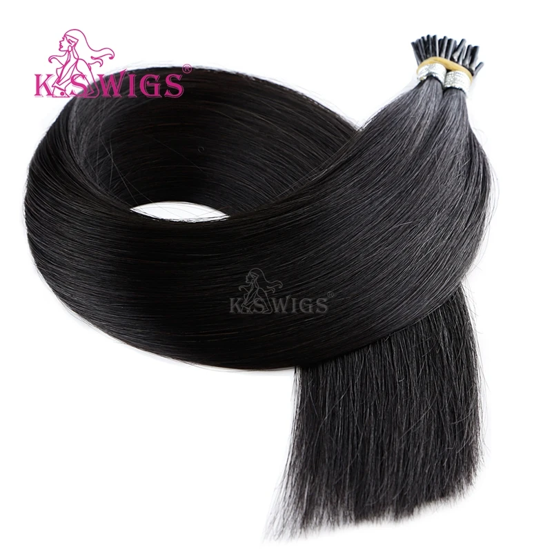 K.S WIGS 20'' 28'' Straight Remy I Tip Human Hair Extensions Double Drawn Stick Fusion Hair 200s/pack