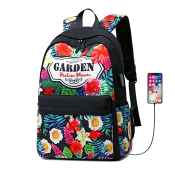 

USB Charging Women Backpack Vintage Bookbag Laptop Rucksack Female Student Backpack School Bag for Teenage Girls Travel backpack