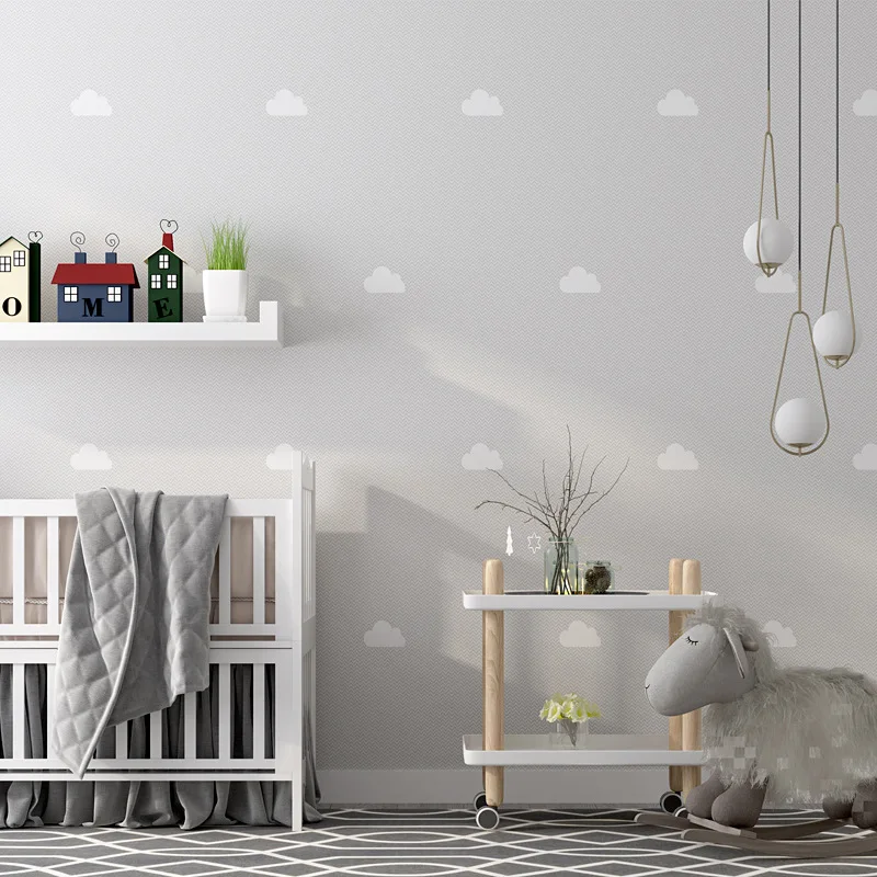 Warm fresh Nordic style wallpaper ins blue sky white clouds children's room boy girl room bedroom princess background wall paper