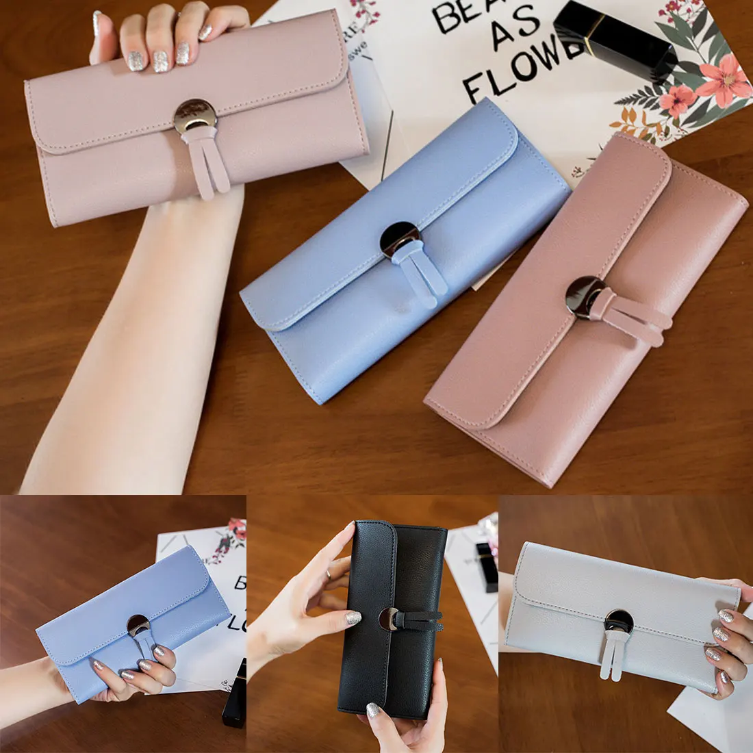 

Womens Wallets and Purses Plaid PU Leather Long Wallet Hasp Phone Bag Money Coin Pocket Card Holder Female Wallets Purse